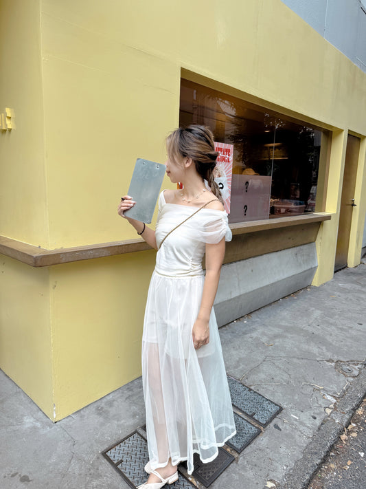 Cream split skirt pants