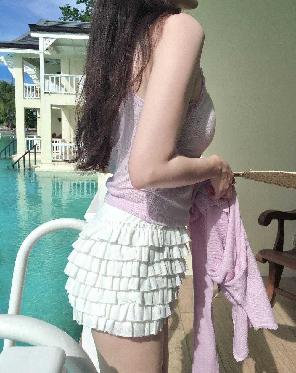 Layer mini skirt pants