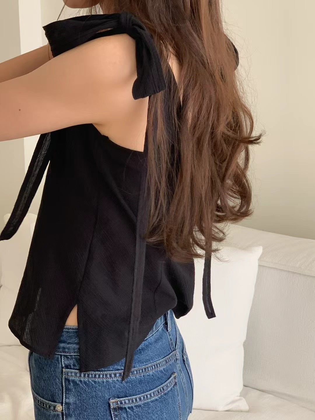 Yoru ribbon blouse(2 colors)