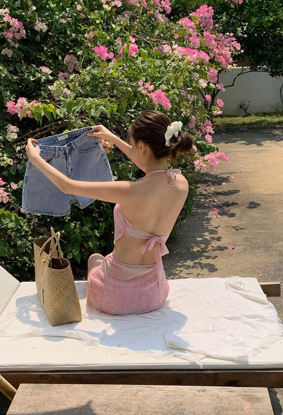 Pink printed bikini set