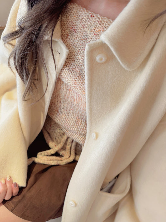 雙面穿70 wool)Almond & cream handmade coat