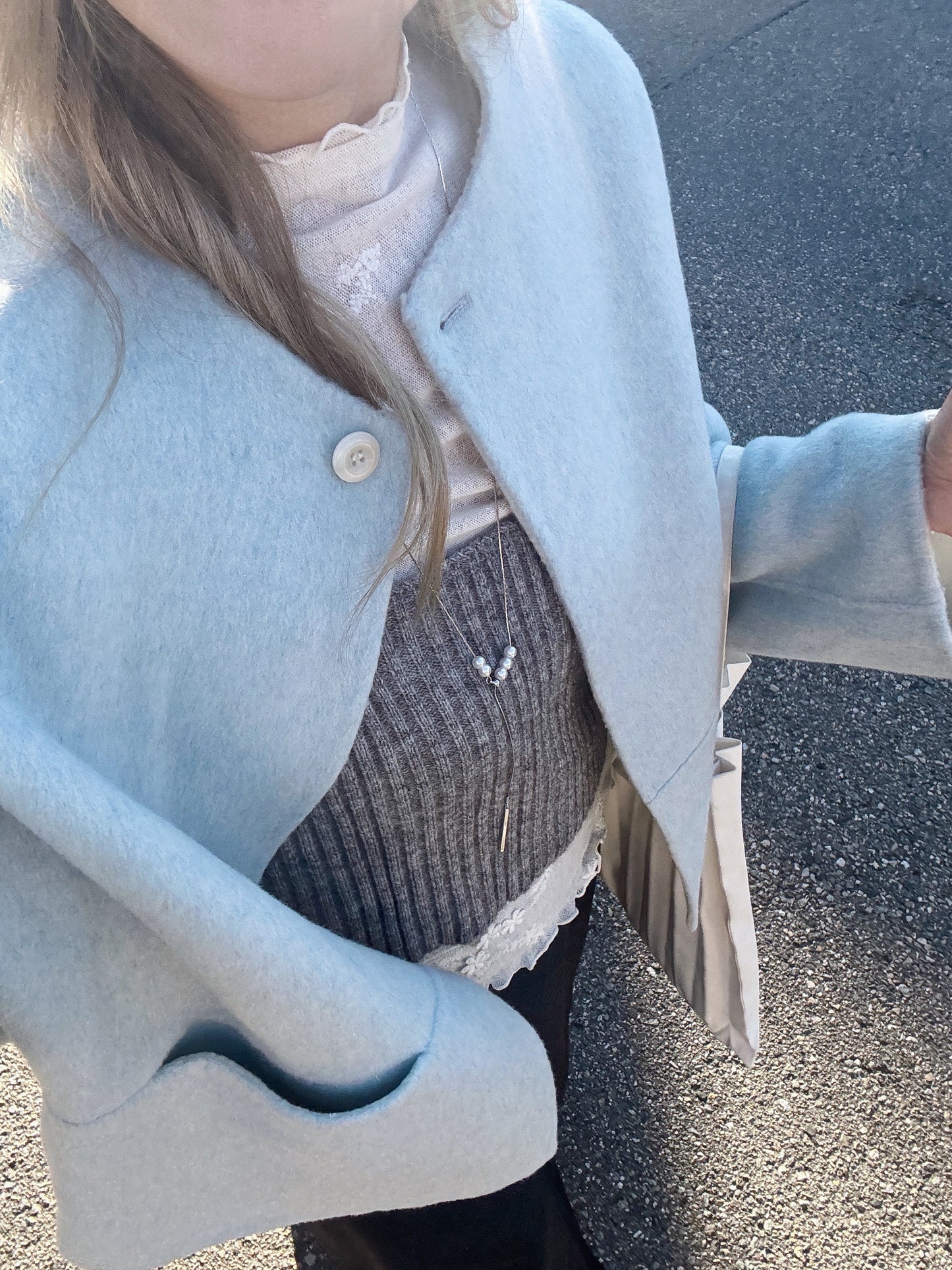 70 wool)Sky blue handmade coat