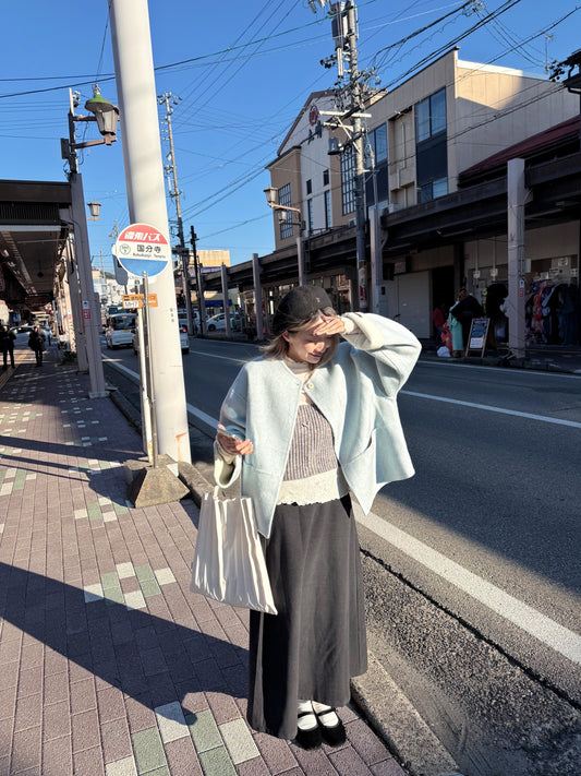 70 wool)Sky blue handmade coat