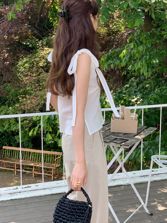 Yoru ribbon blouse(2 colors)