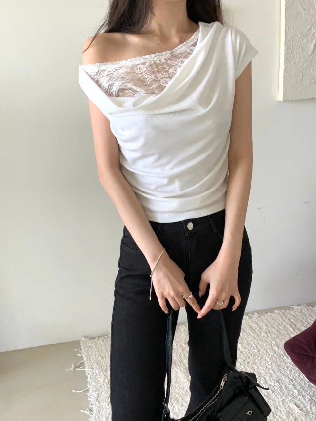 Lace uneven tee