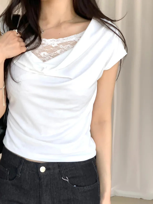 Lace uneven tee