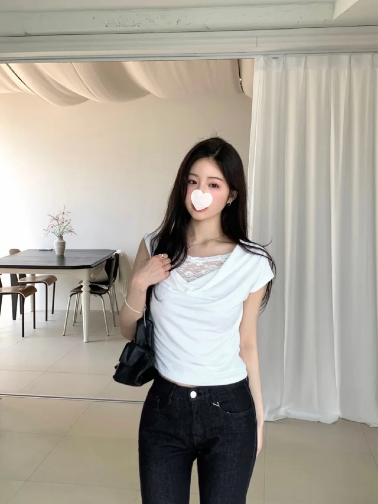 Lace uneven tee