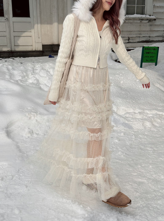 Swan see-through lace skirt(2 colors)