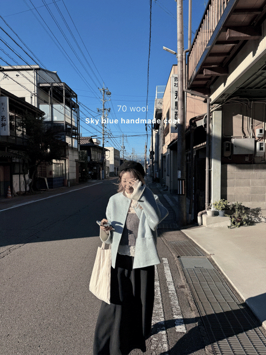 70 wool)Sky blue handmade coat