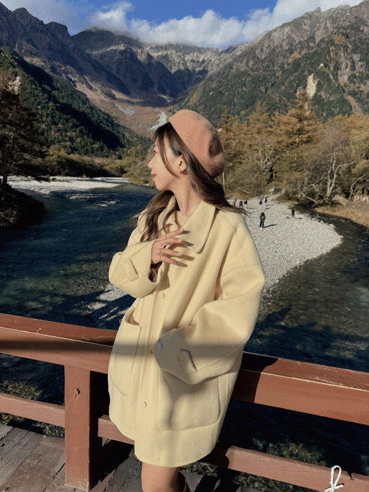 雙面穿70 wool)Almond & cream handmade coat