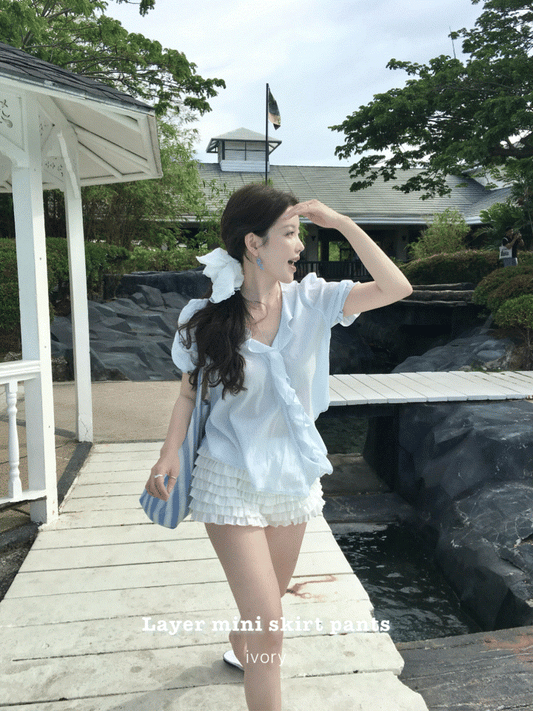 Layer mini skirt pants