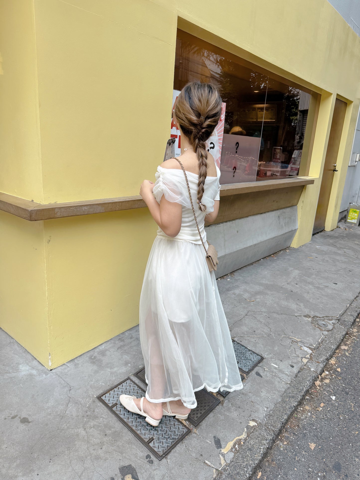Cream split skirt pants
