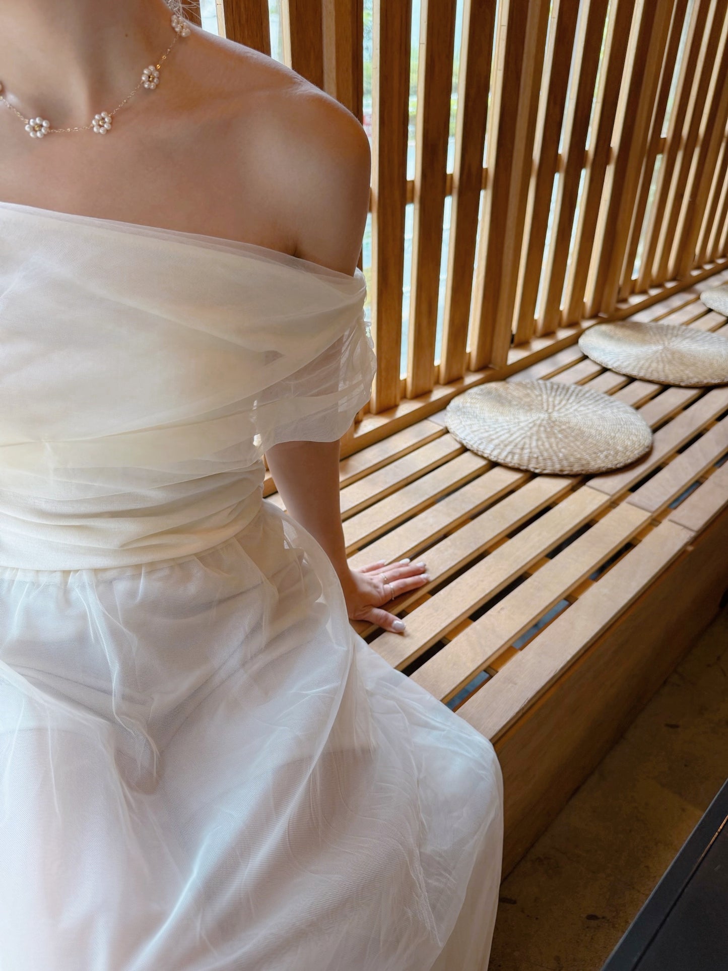 Cream split skirt pants