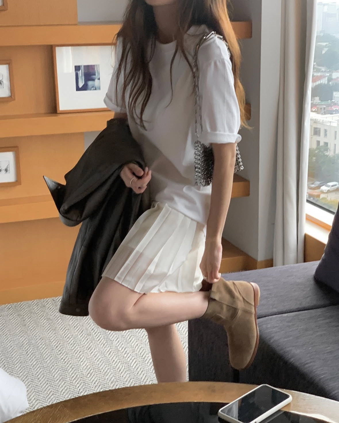 Mini seer pleats skirt