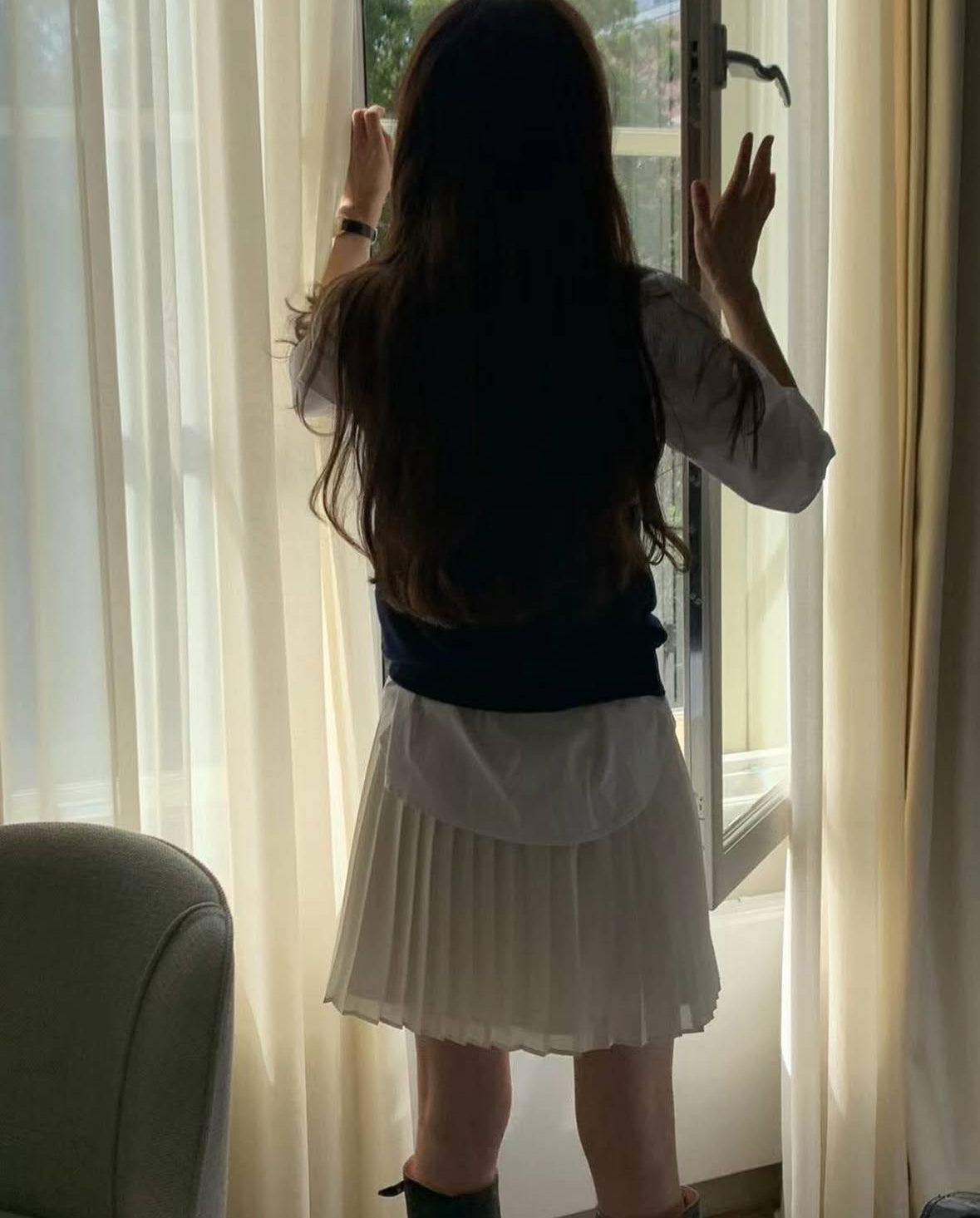 Mini seer pleats skirt