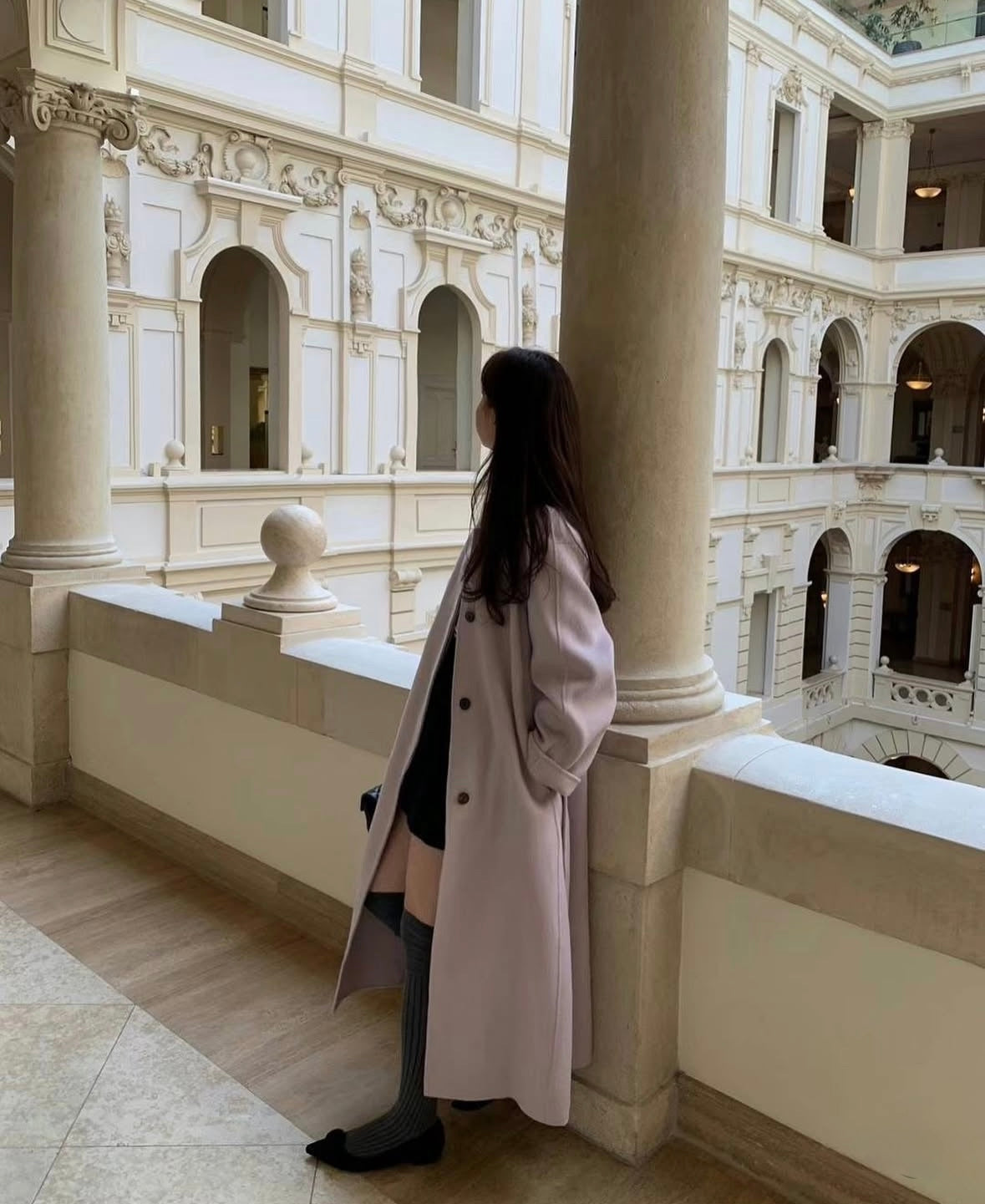 90 wool) Taro milk tea long handmade coat