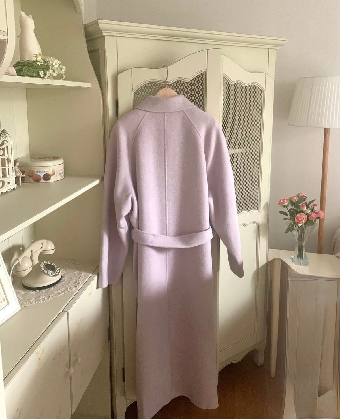 90 wool) Taro milk tea long handmade coat