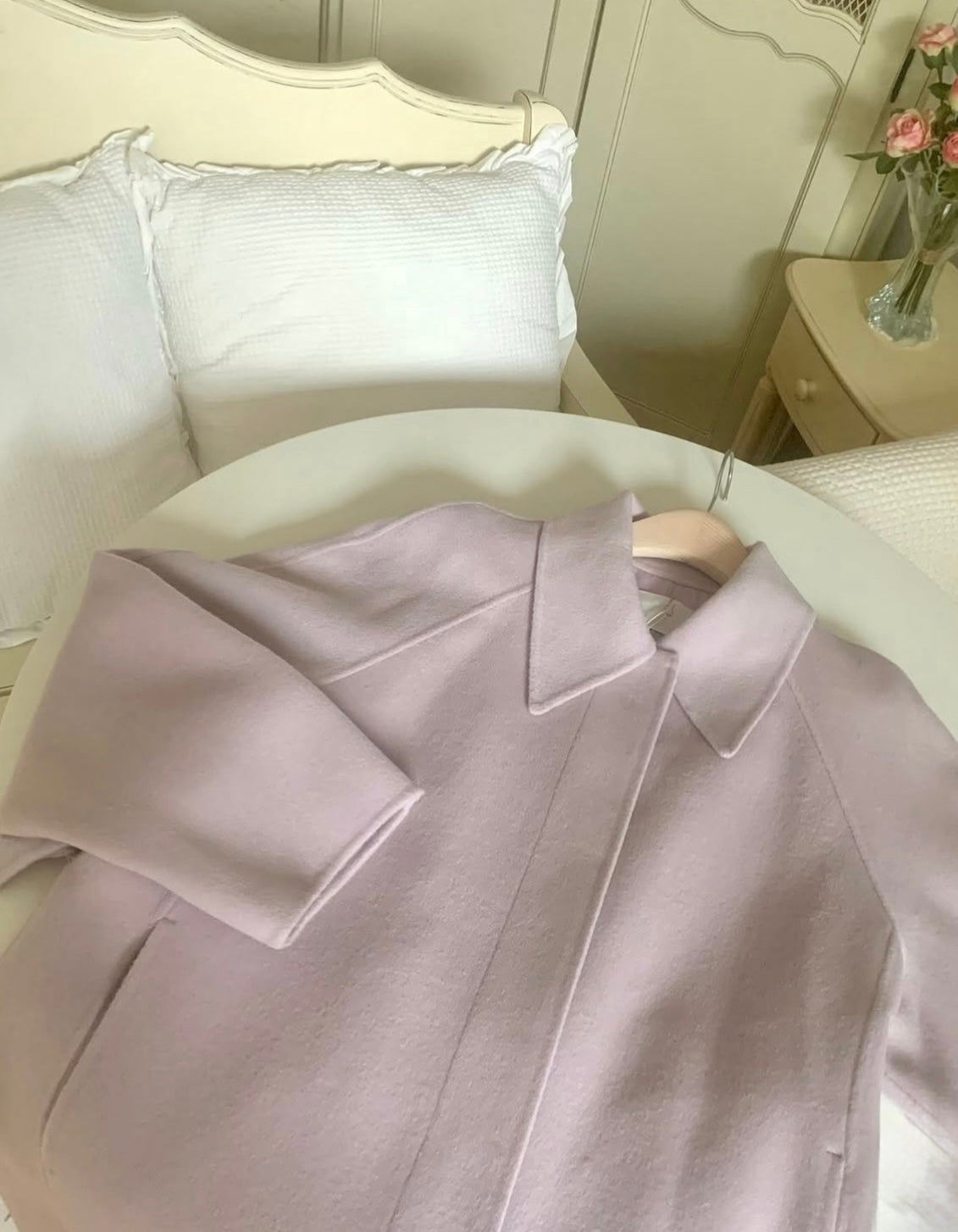 90 wool) Taro milk tea long handmade coat