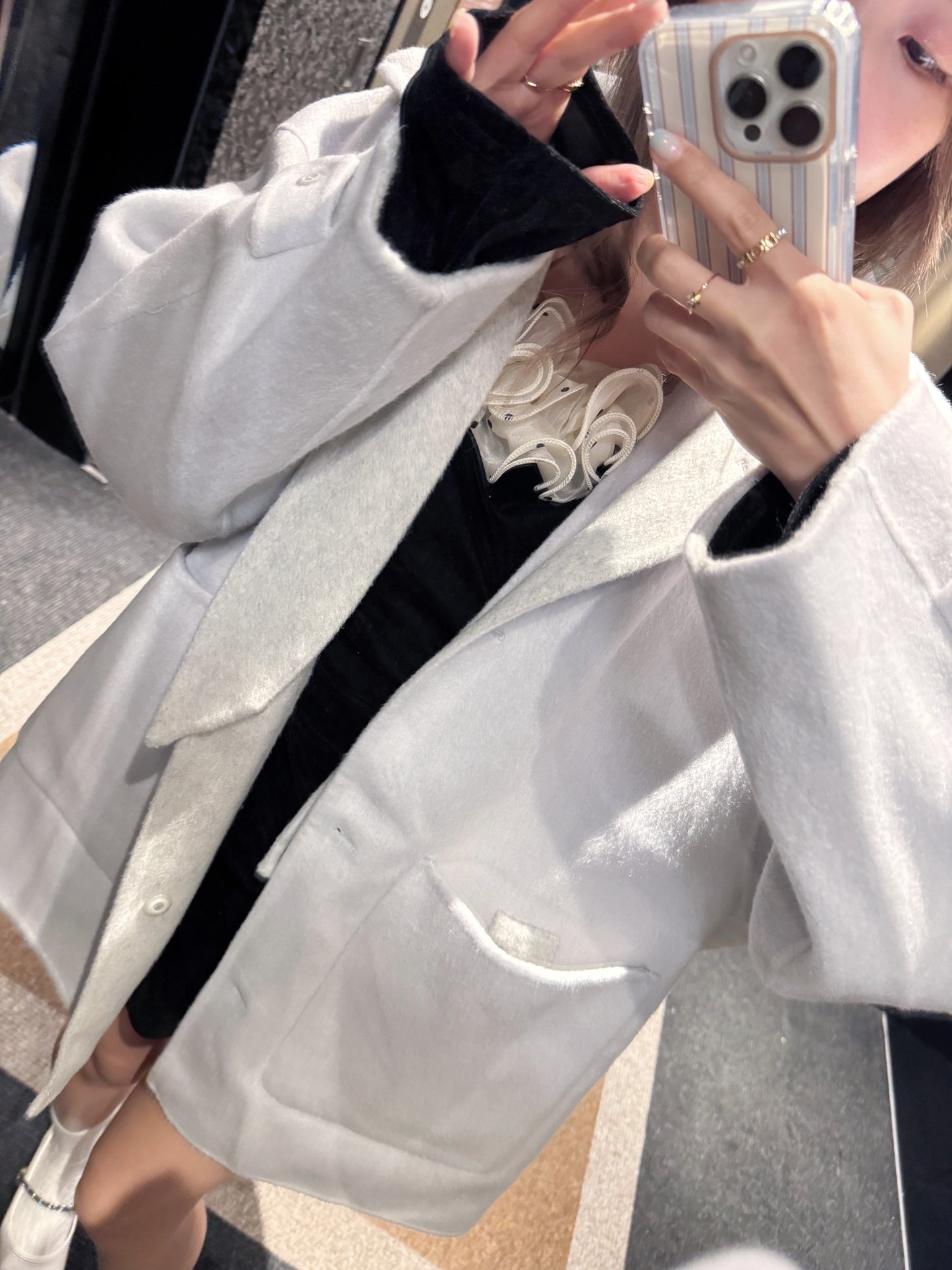 新色！雙面穿70 wool)Almond & cream handmade coat