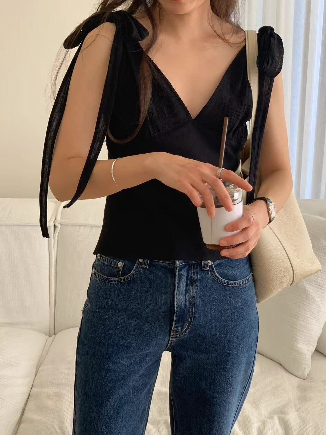 Yoru ribbon blouse(2 colors)