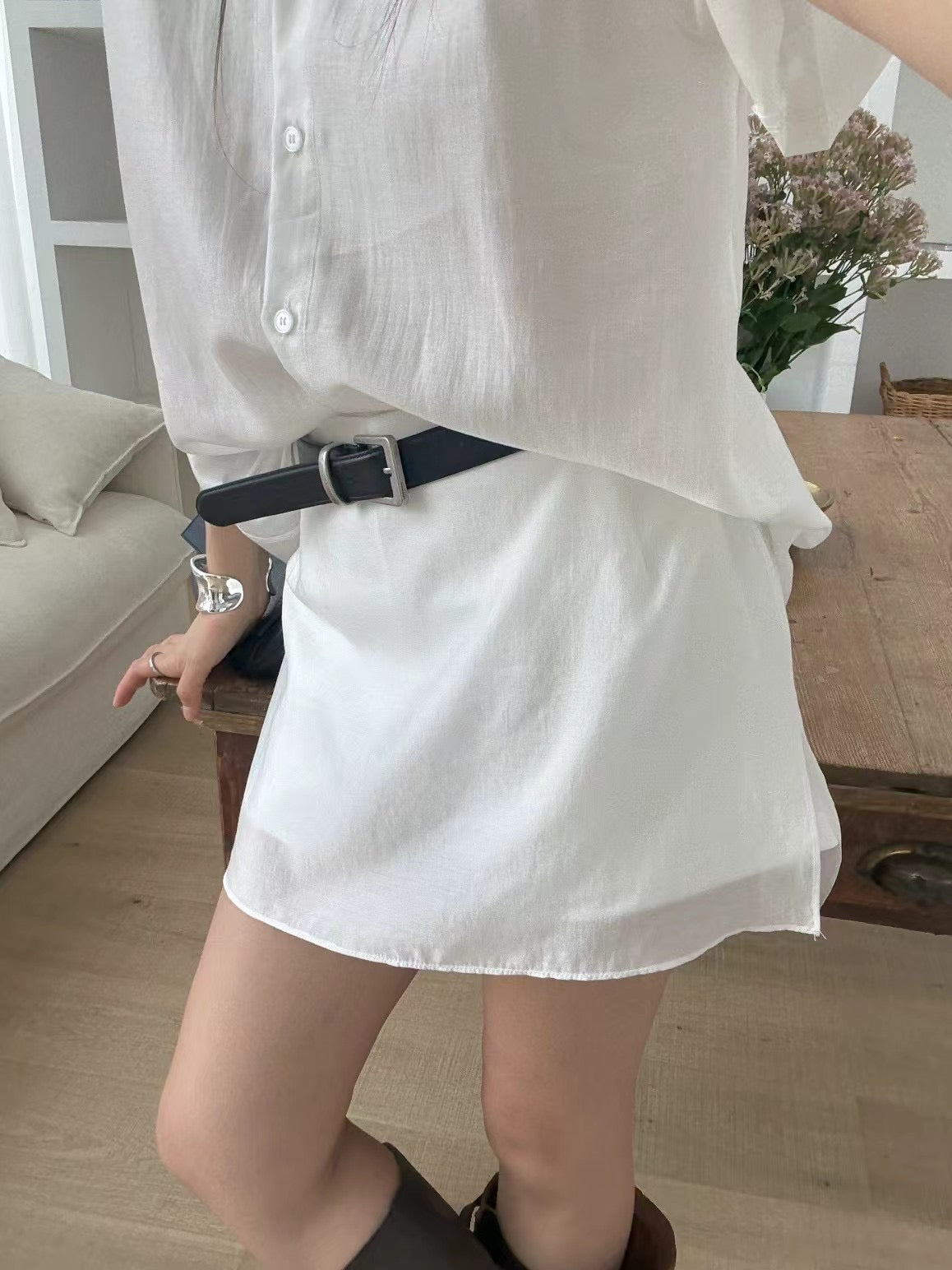 Silk layered skirt pants