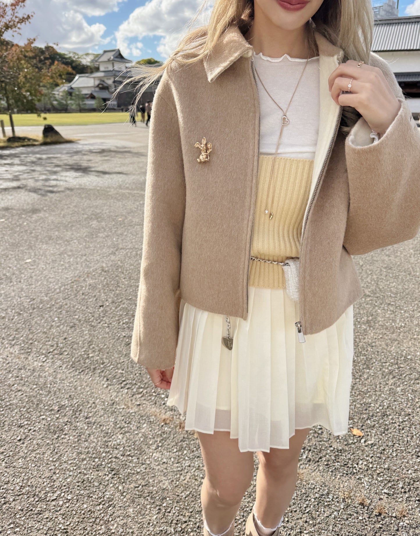 80 wool)Milk tea handmade coat