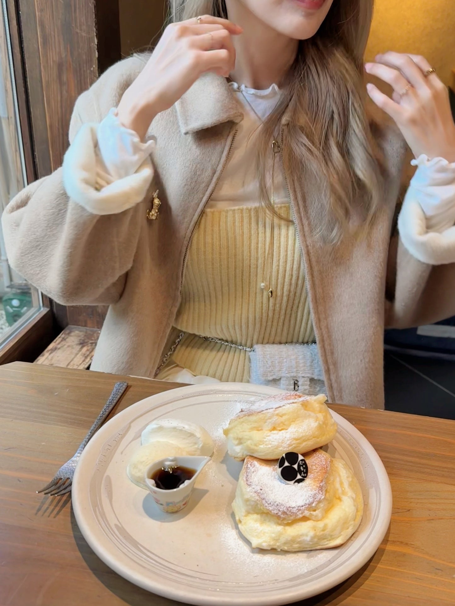 80 wool)Milk tea handmade coat