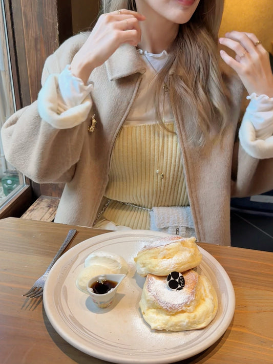 80 wool)Milk tea handmade coat