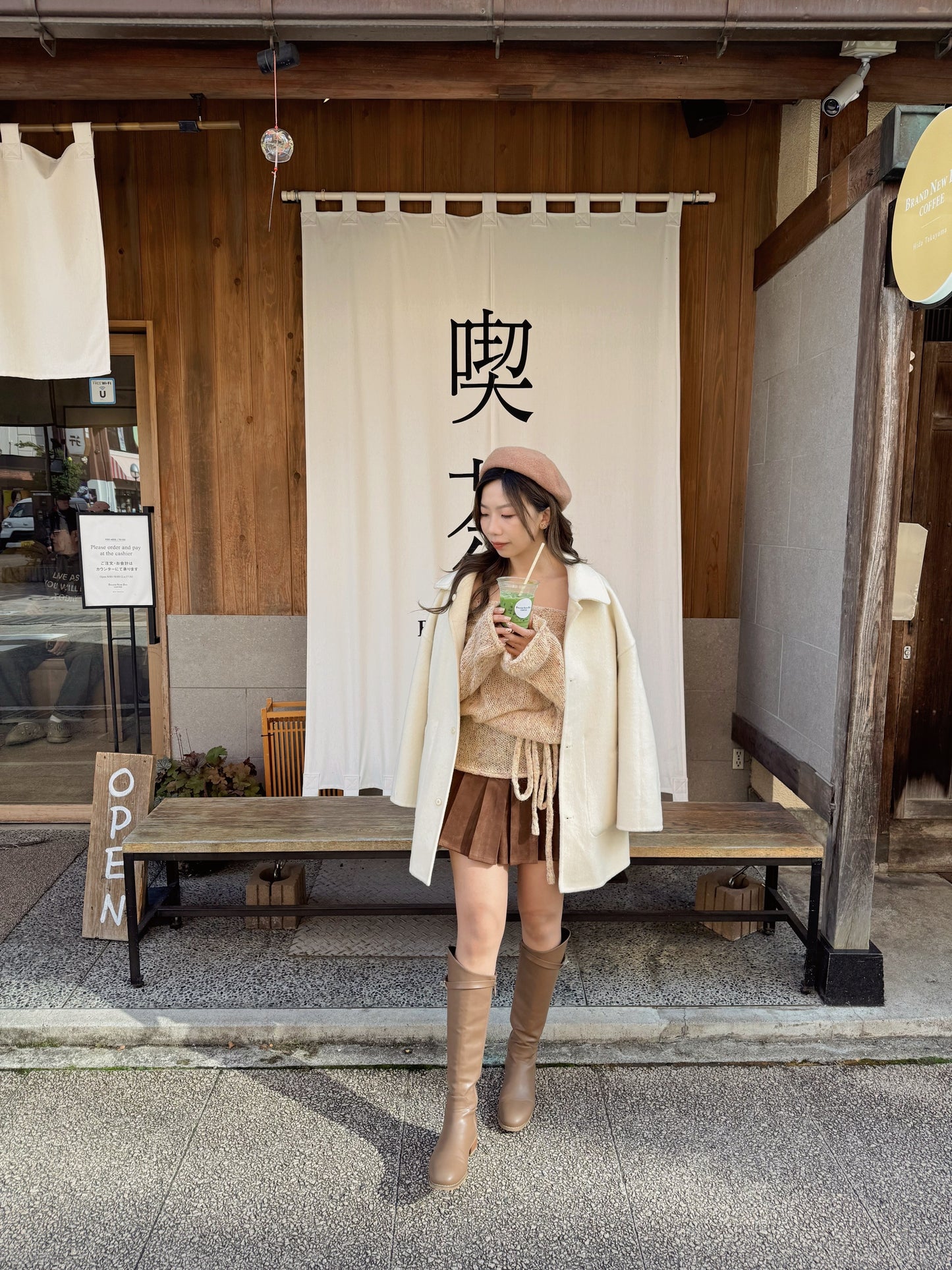 雙面穿70 wool)Almond & cream handmade coat