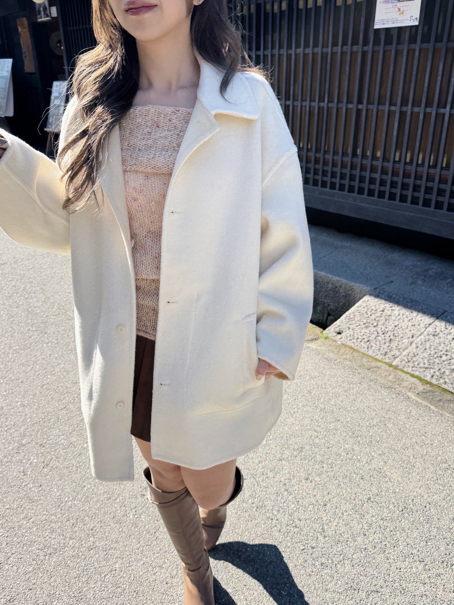 雙面穿70 wool)Almond & cream handmade coat