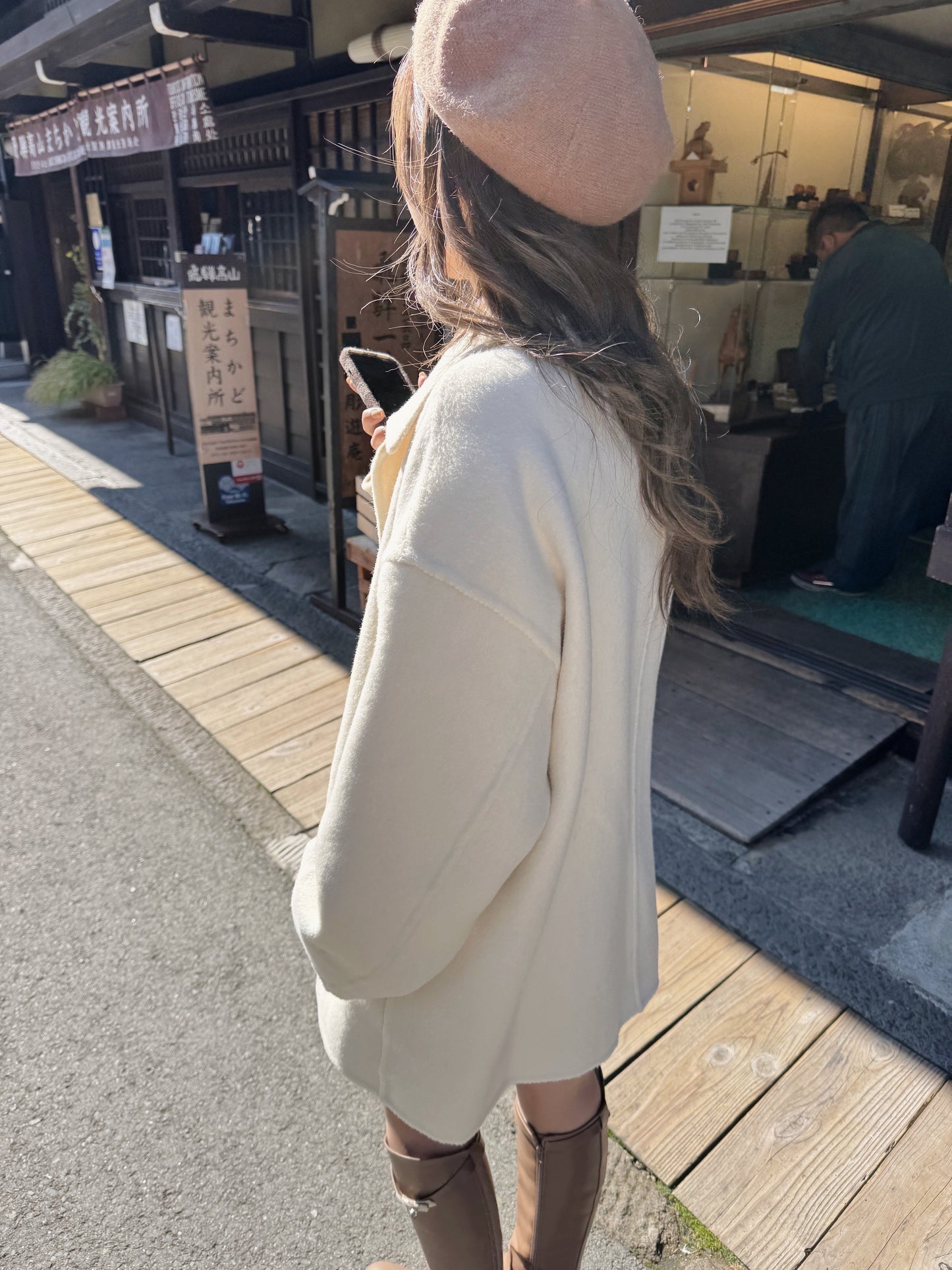 雙面穿70 wool)Almond & cream handmade coat