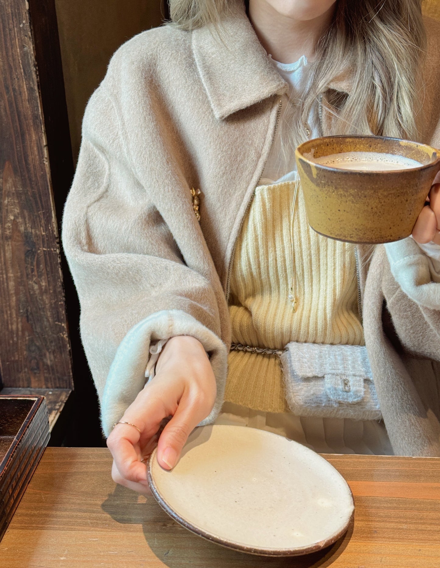 80 wool)Milk tea handmade coat