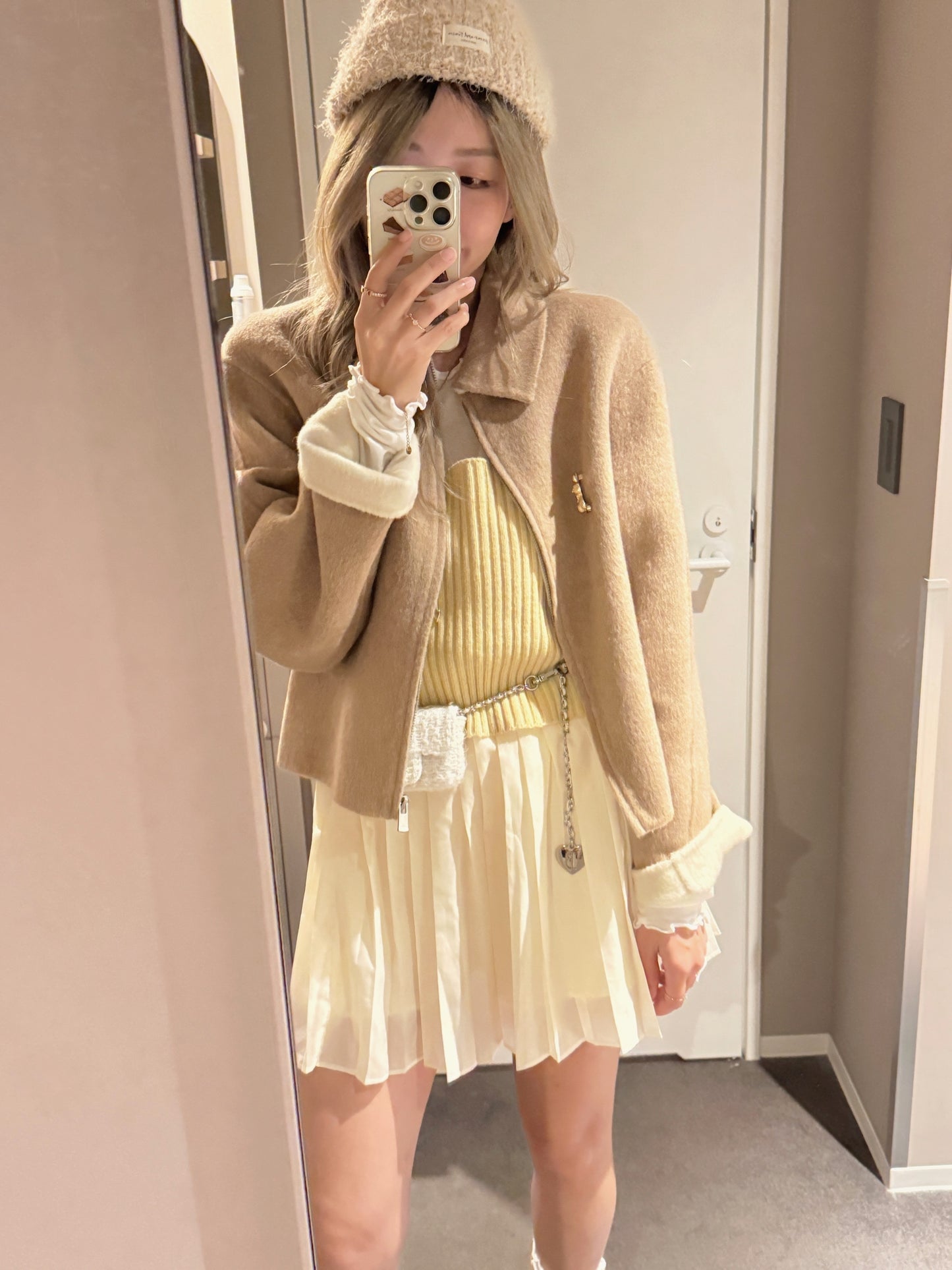 80 wool)Milk tea handmade coat