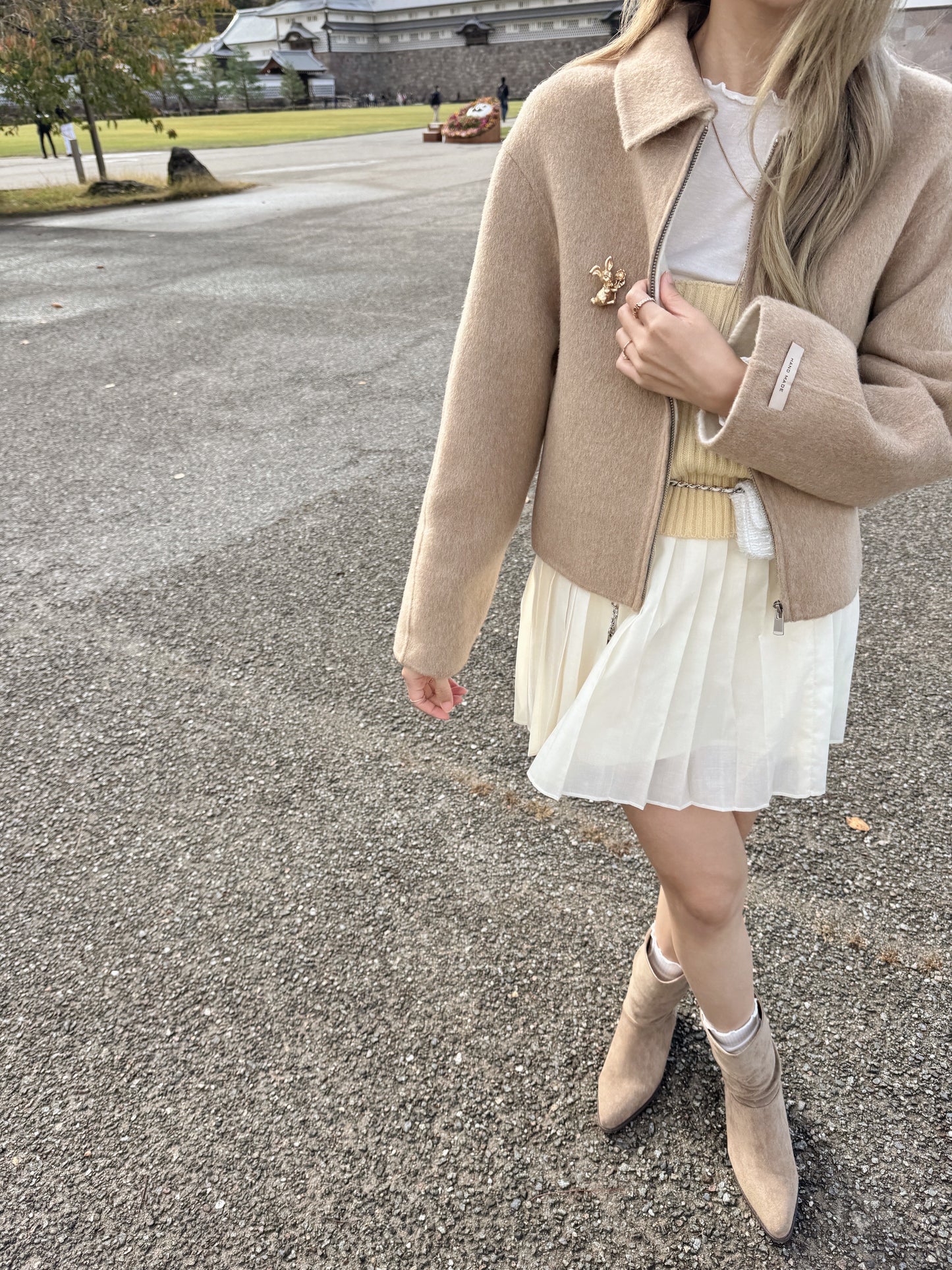 80 wool)Milk tea handmade coat