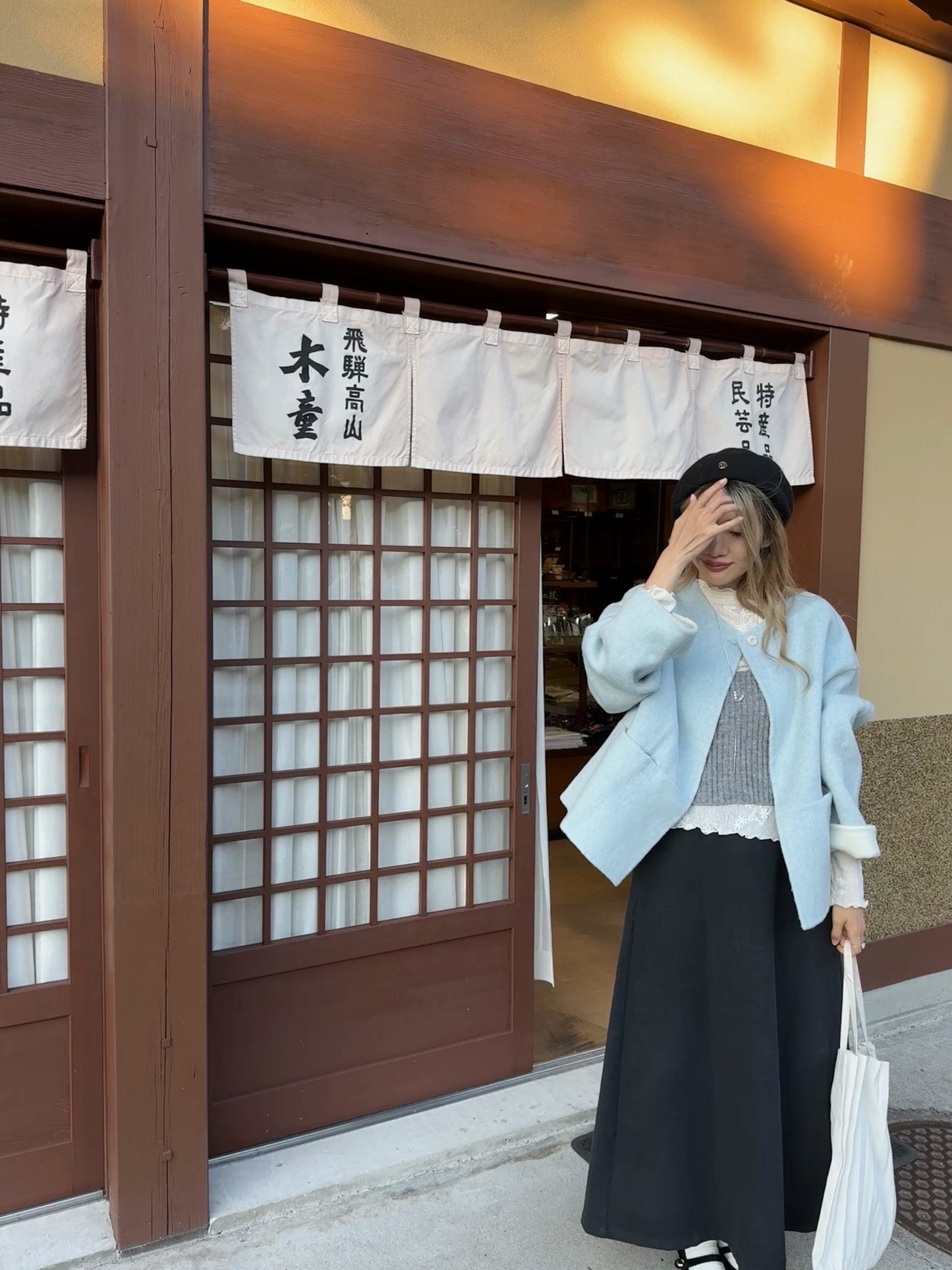 70 wool)Sky blue handmade coat