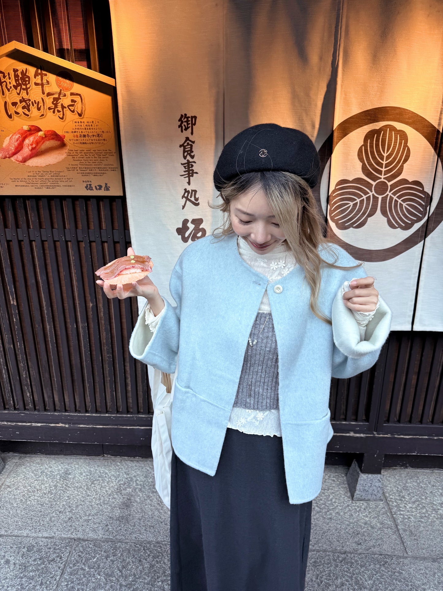 70 wool)Sky blue handmade coat