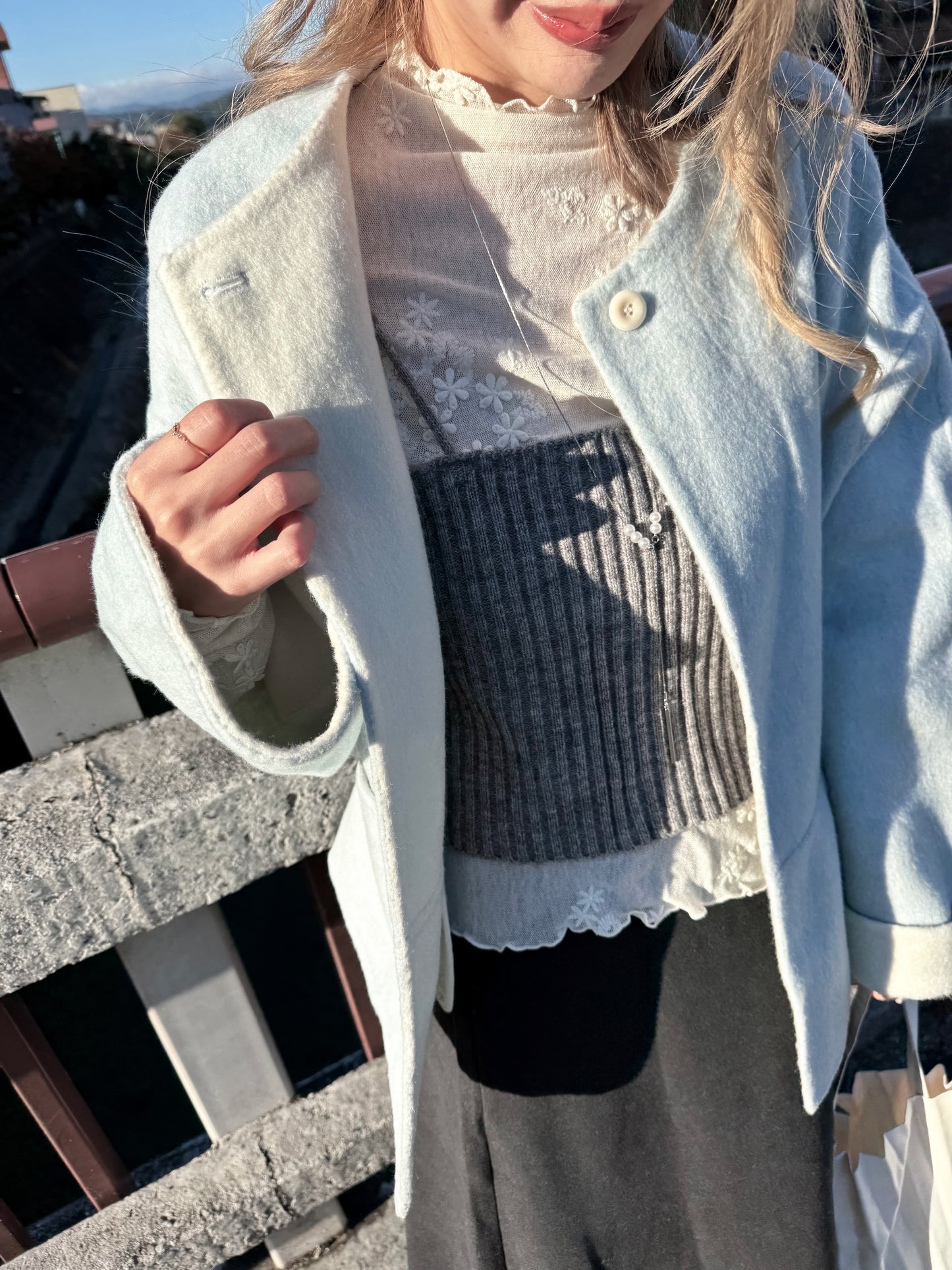 70 wool)Sky blue handmade coat