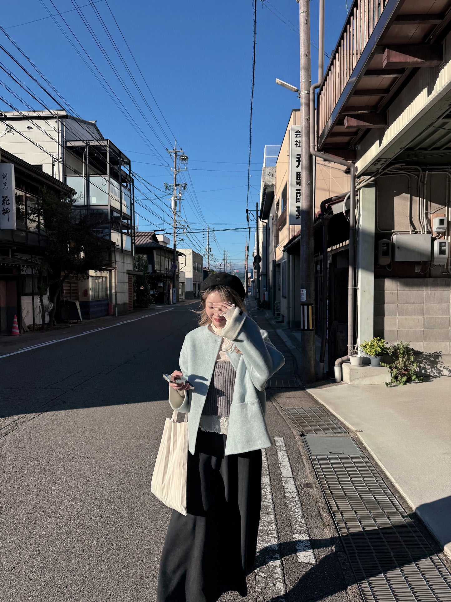 70 wool)Sky blue handmade coat