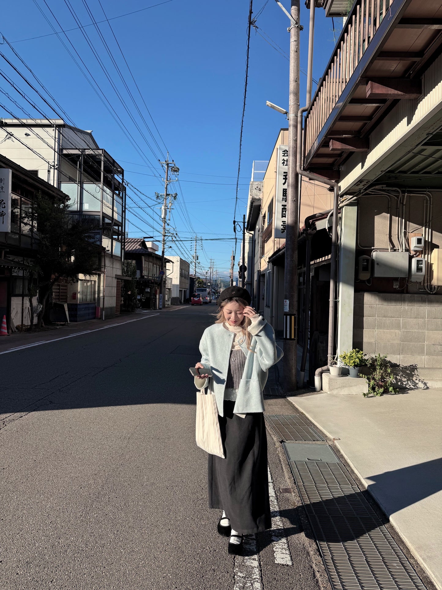 70 wool)Sky blue handmade coat