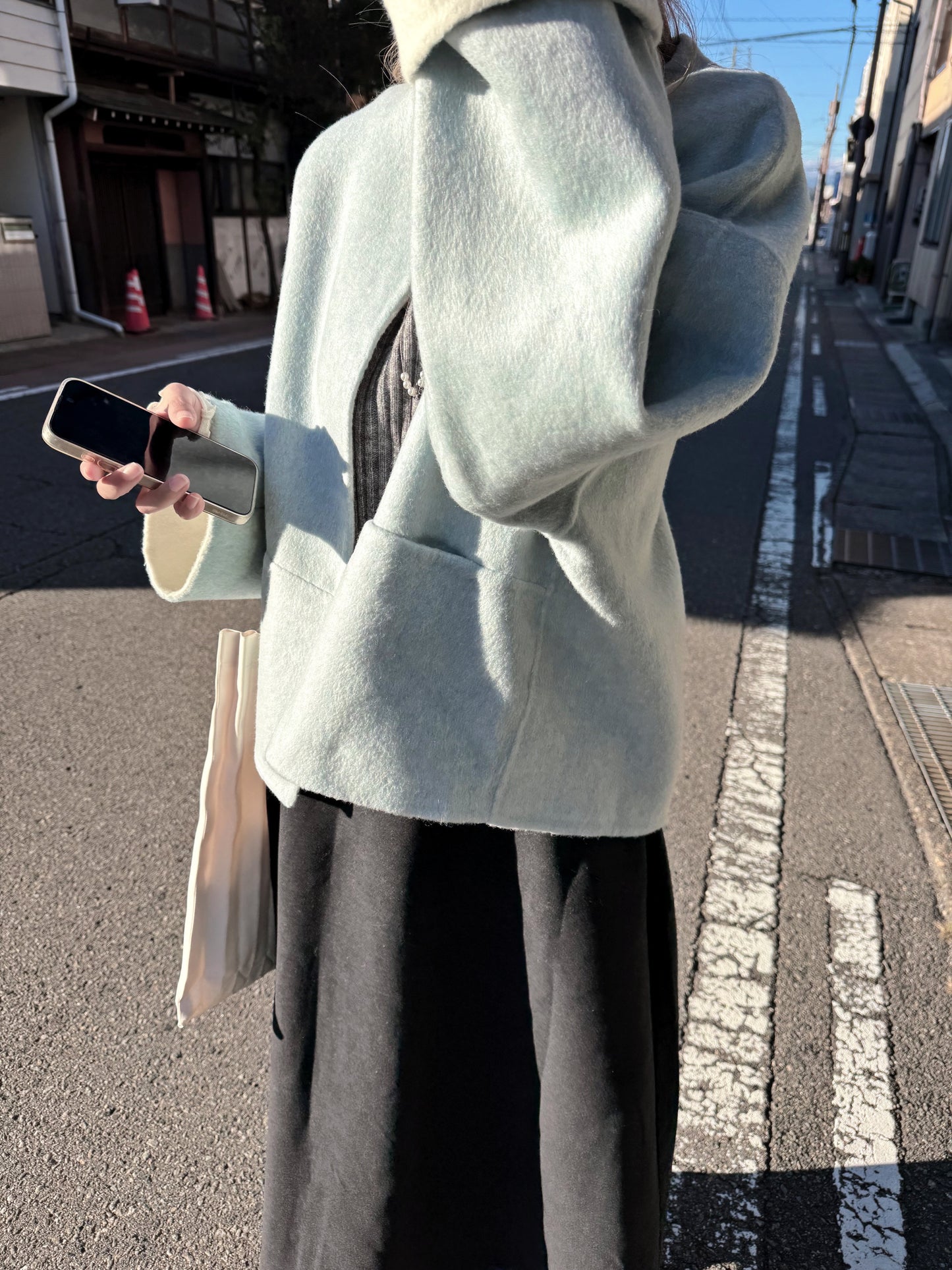 70 wool)Sky blue handmade coat