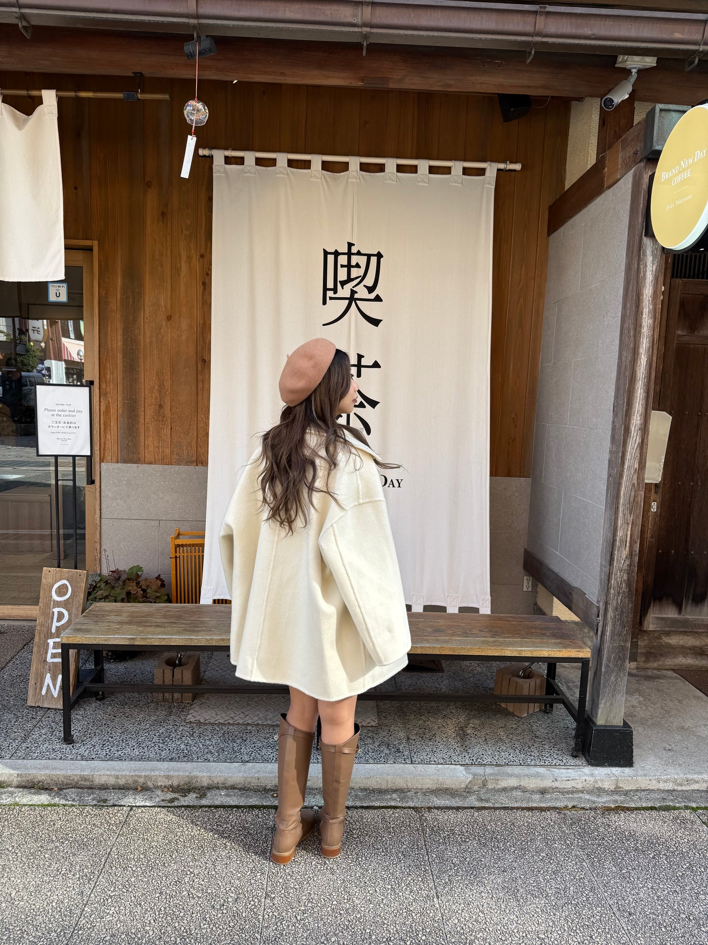雙面穿70 wool)Almond & cream handmade coat
