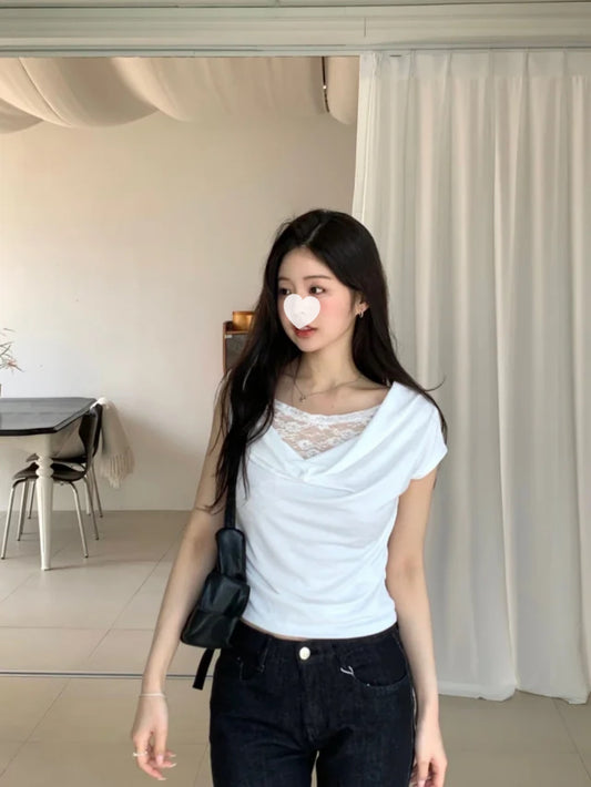 Lace uneven tee