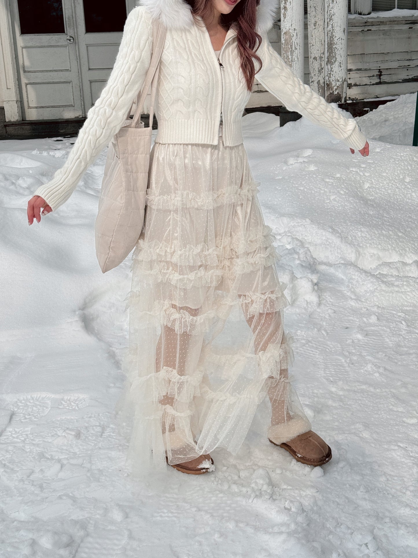 Swan see-through lace skirt(2 colors)