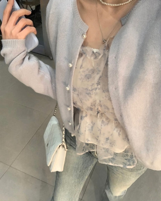 100 wool)Ruby pearl cardigan