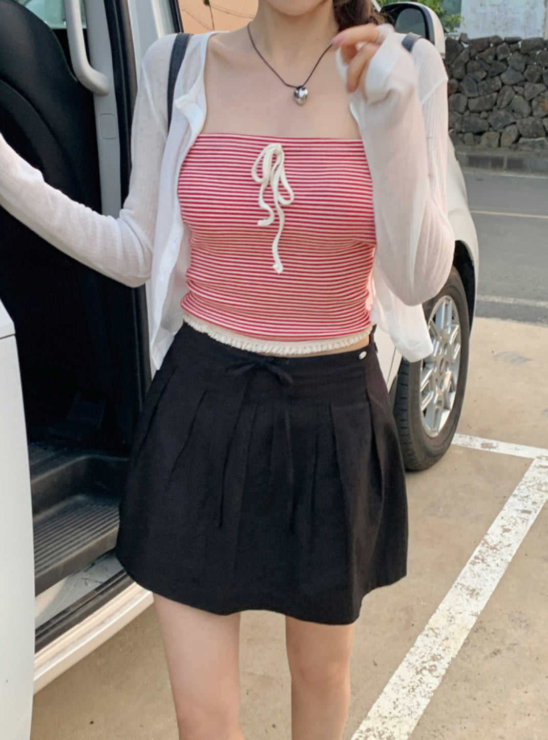 Lyden stripe lace top