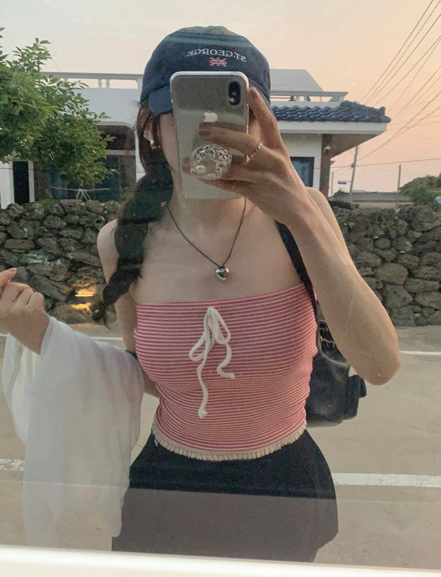 Lyden stripe lace top